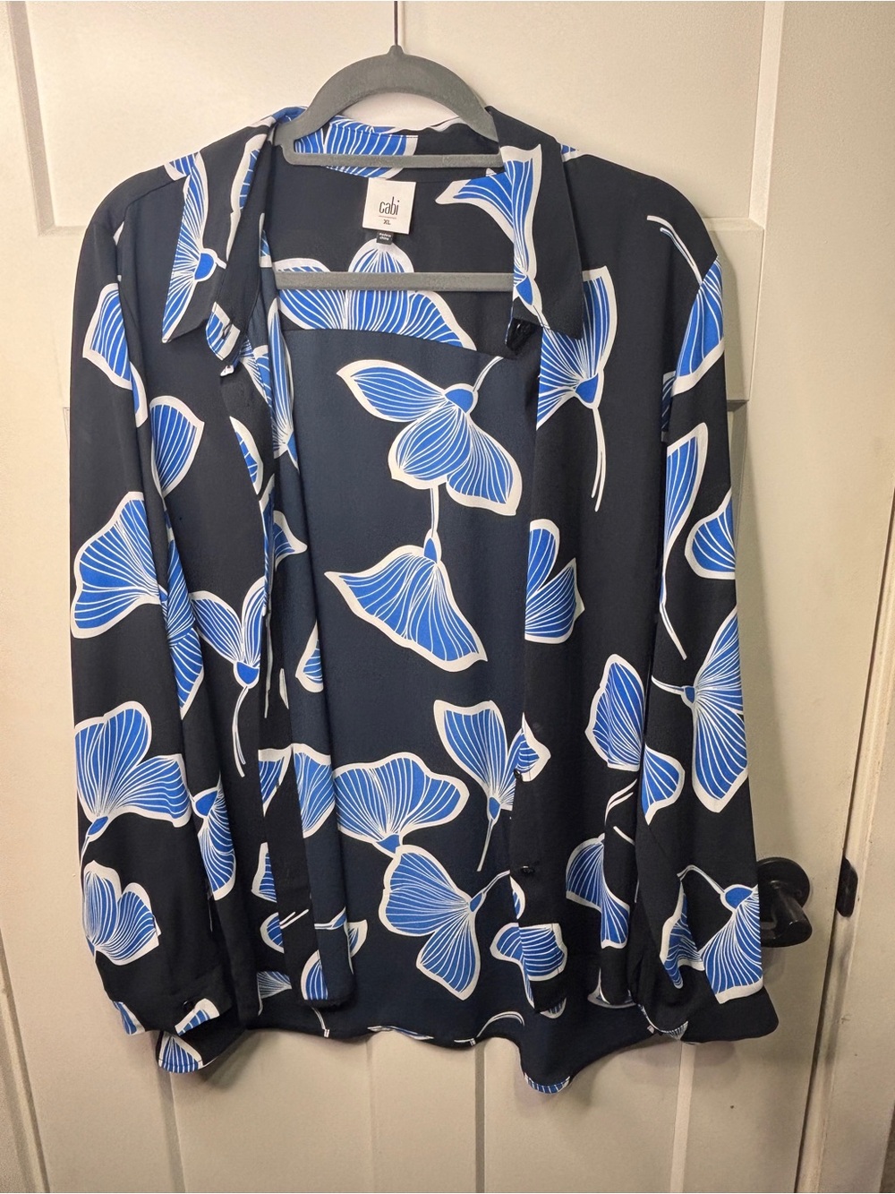 CAbi Navy Floral Print Button-Down Shirt with Blue Accents